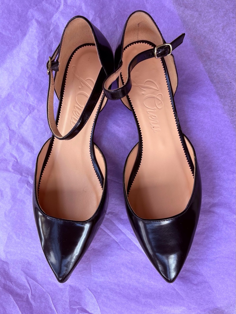 J. Crew Black Pointed-Toe Ankle-Strap flats